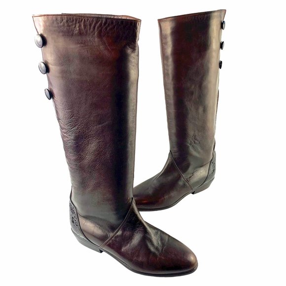 CARAVELLE Chocolate Brown Soft Leather Made in Italy Slip On Tall Boots - Picture 6 of 9